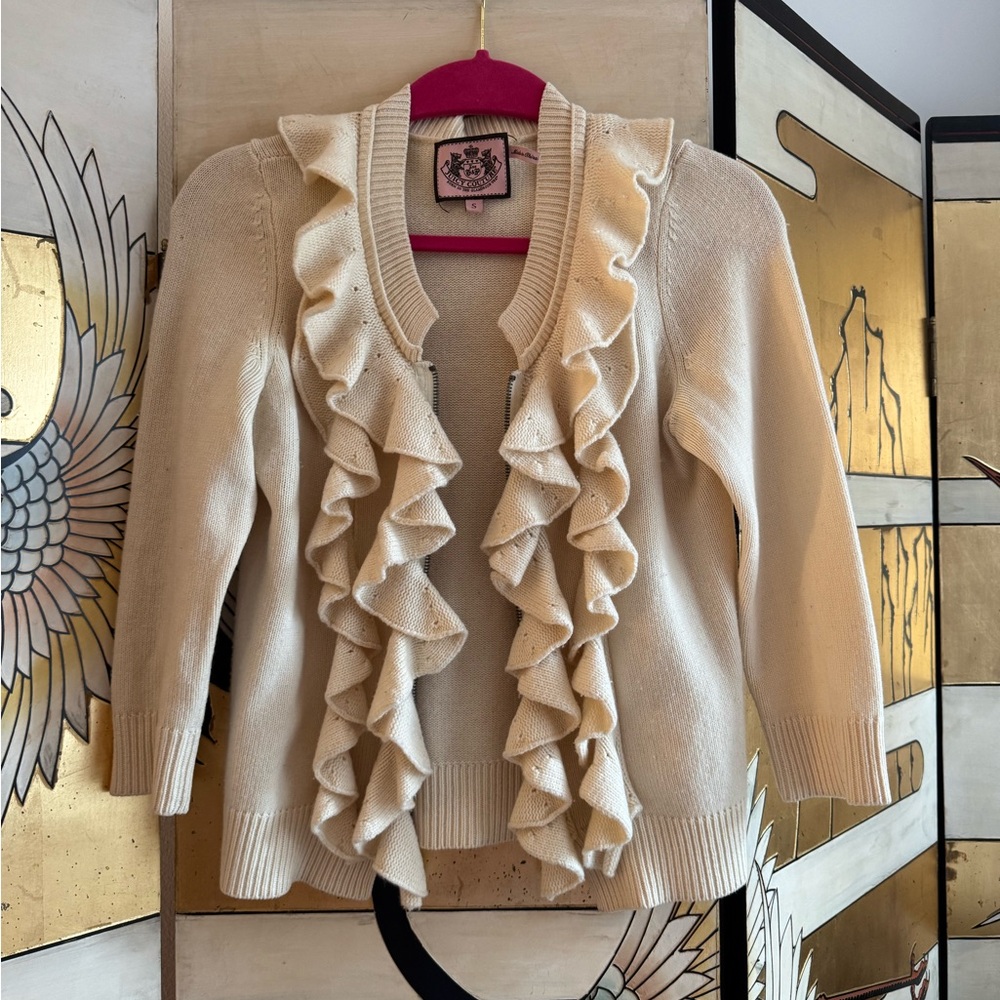 Juicy Couture Beige Ruffled Cardigan